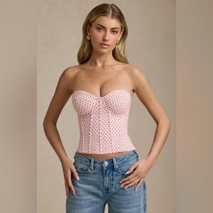 Oh Polly Lace Up Corset Bustier Top Pink Polka Dot Size US 2 / Regular Cup NWT